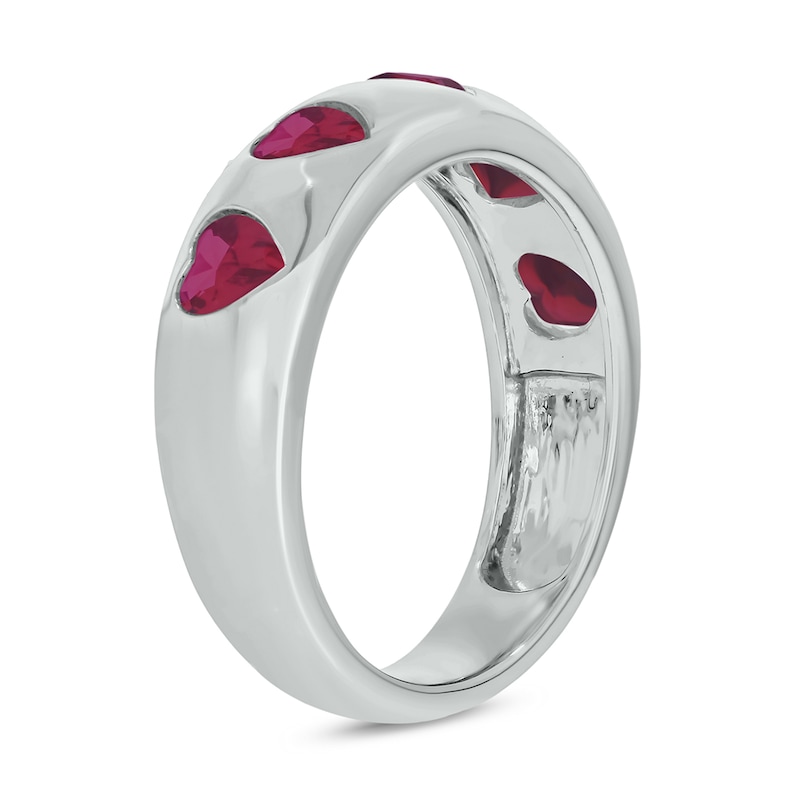 Main Image 2 of Heart-Shaped Lab-Created Ruby Hearts Band in Sterling Silver