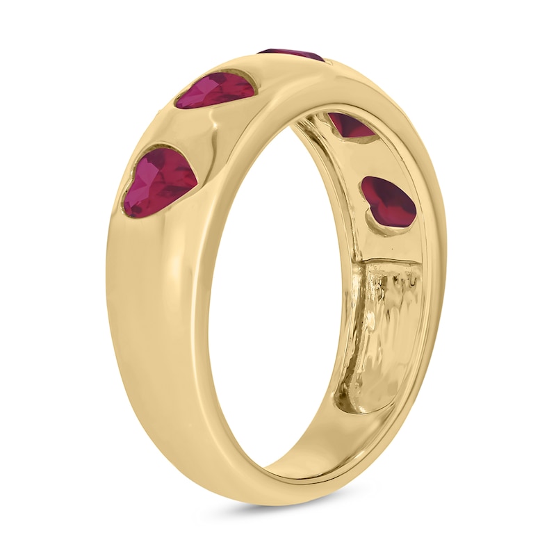 Main Image 2 of Heart-Shaped Lab-Created Ruby Hearts Band in Sterling Silver with 14K Gold