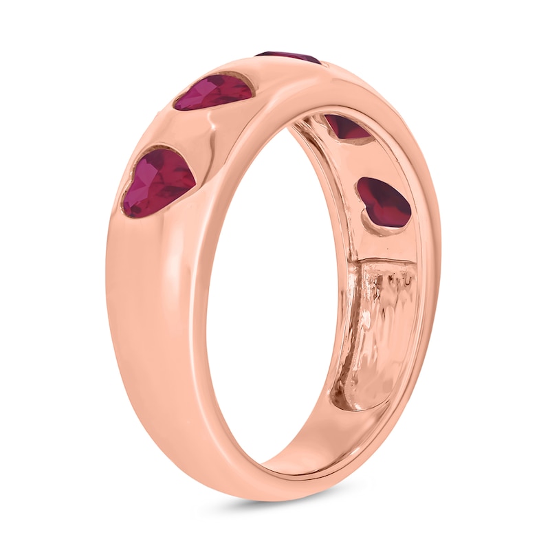 Main Image 2 of Heart-Shaped Lab-Created Ruby Hearts Band in Sterling Silver with 14K Rose Gold