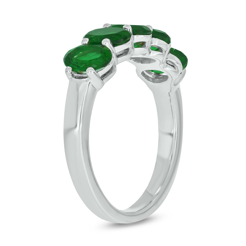Oval Lab-Created Emerald Five Stone Band in Sterling Silver