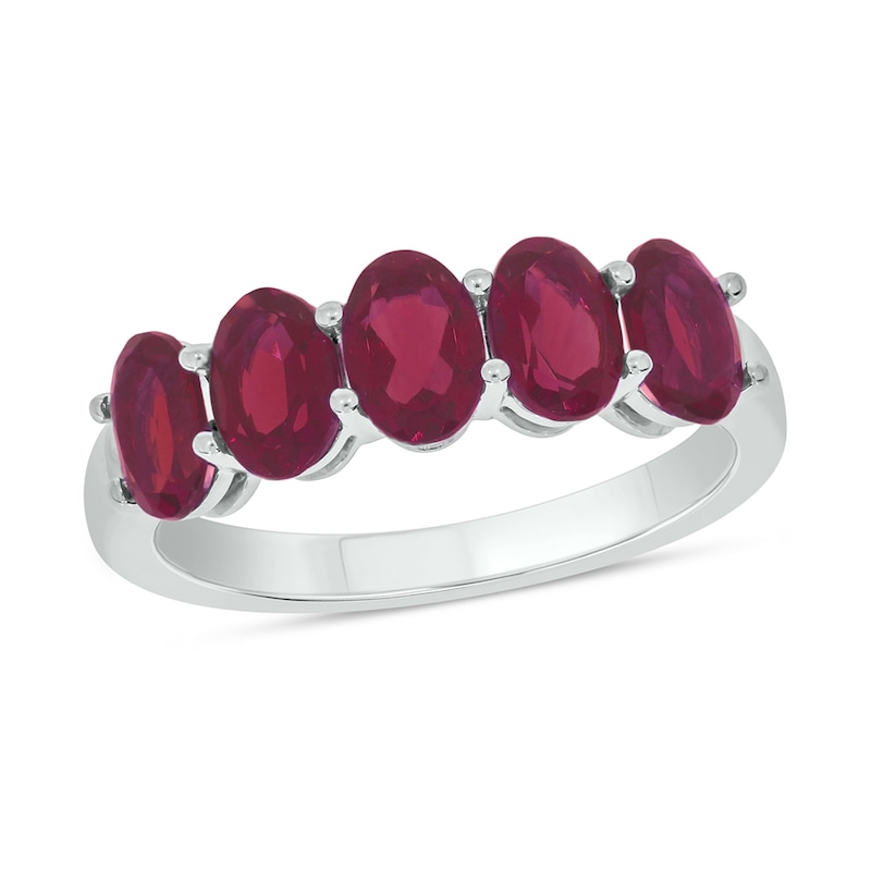 Oval Lab-Created Ruby Five Stone Band in Sterling Silver