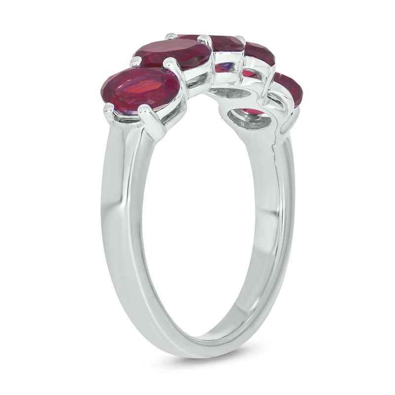 Oval Lab-Created Ruby Five Stone Band in Sterling Silver