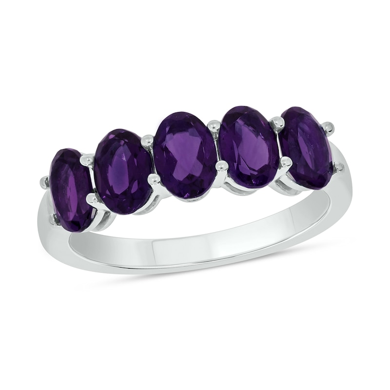 Main Image 1 of Oval Amethyst Five Stone Band in Sterling Silver