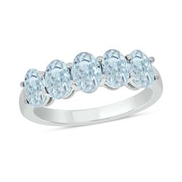 Oval Aquamarine Five Stone Band in Sterling Silver