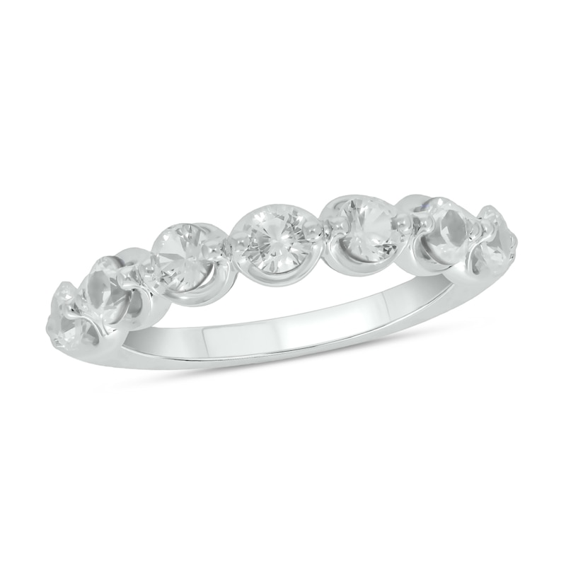 Round White Lab-Created Sapphire Oval Seven Stone Band in Sterling Silver