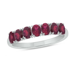 Oval Lab-Created Ruby Seven Stone Band in Sterling Silver