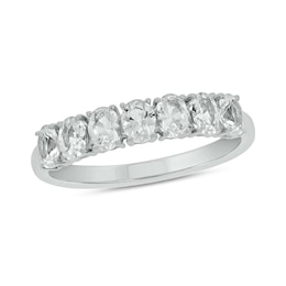 Oval White Lab-Created Sapphire Seven Stone Band in Sterling Silver