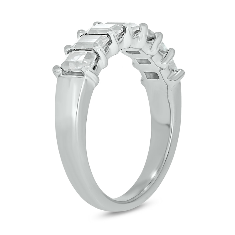 Emerald-Cut White Lab-Created Sapphire Seven Stone Band in Sterling Silver