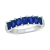 Thumbnail Image 1 of Emerald-Cut Blue Lab-Created Sapphire Seven Stone Band in Sterling Silver