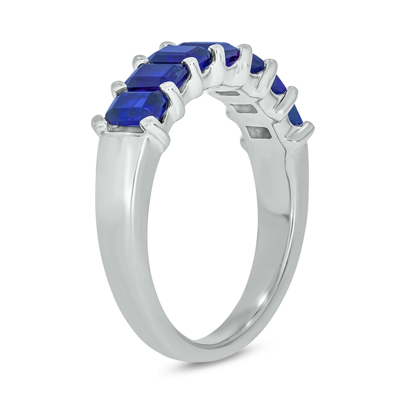 Main Image 2 of Emerald-Cut Blue Lab-Created Sapphire Seven Stone Band in Sterling Silver