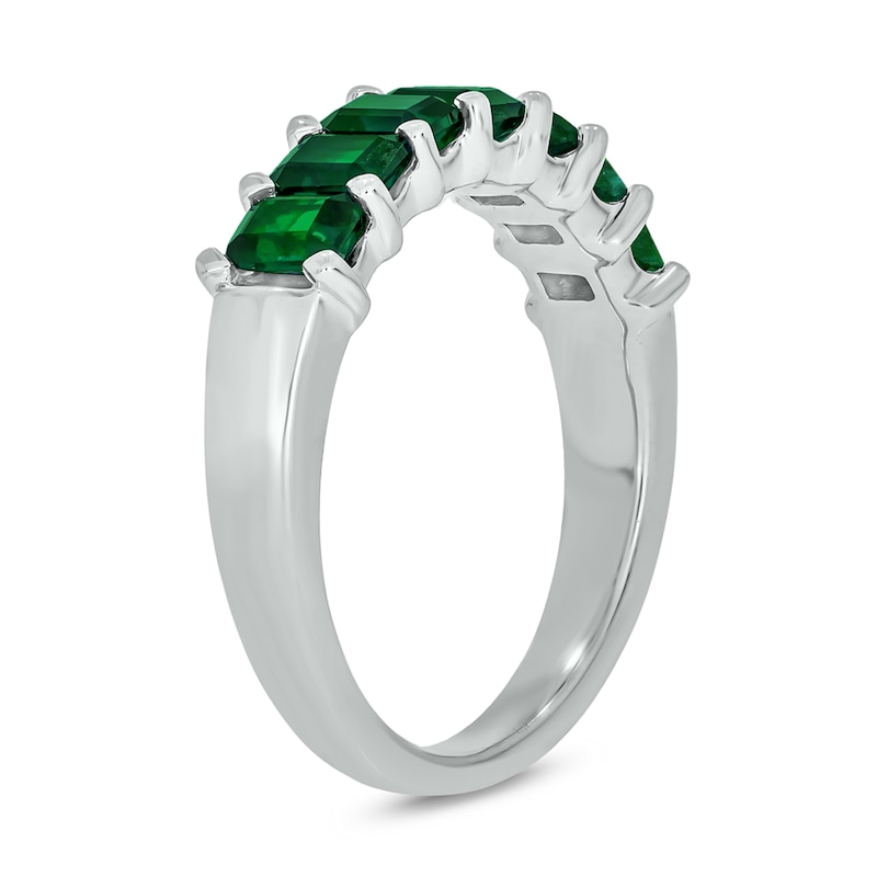 Main Image 2 of Emerald-Cut Lab-Created Emerald Seven Stone Band in Sterling Silver