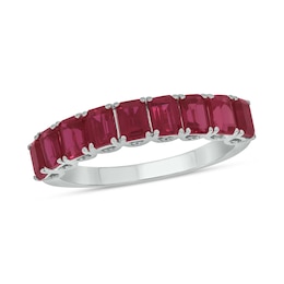 Emerald-Cut Lab-Created Ruby Nine Stone Band in Sterling Silver