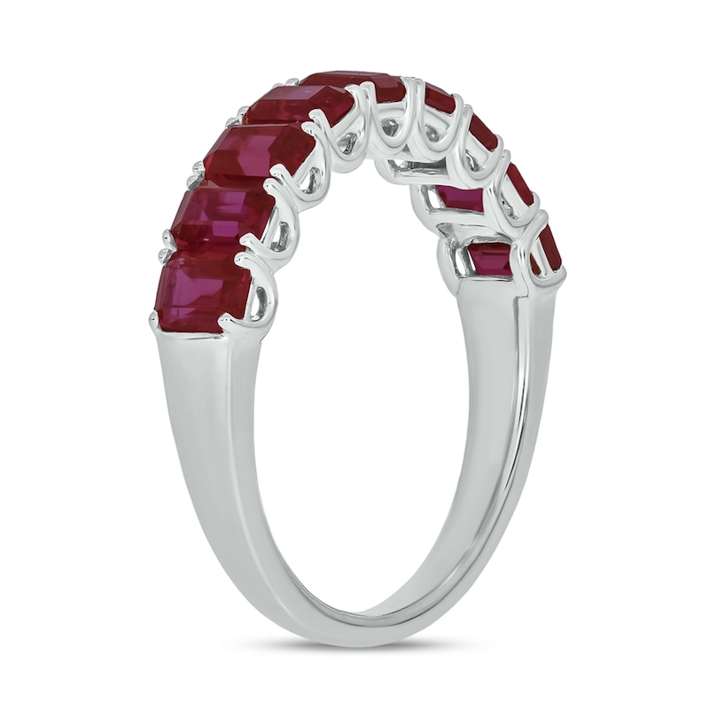 Main Image 2 of Emerald-Cut Lab-Created Ruby Nine Stone Band in Sterling Silver