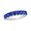 Thumbnail Image 1 of Emerald-Cut Blue Lab-Created Sapphire Nine Stone Band in Sterling Silver