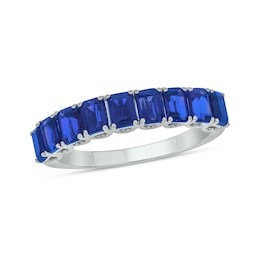 Emerald-Cut Blue Lab-Created Sapphire Nine Stone Band in Sterling Silver