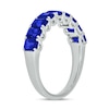 Thumbnail Image 2 of Emerald-Cut Blue Lab-Created Sapphire Nine Stone Band in Sterling Silver