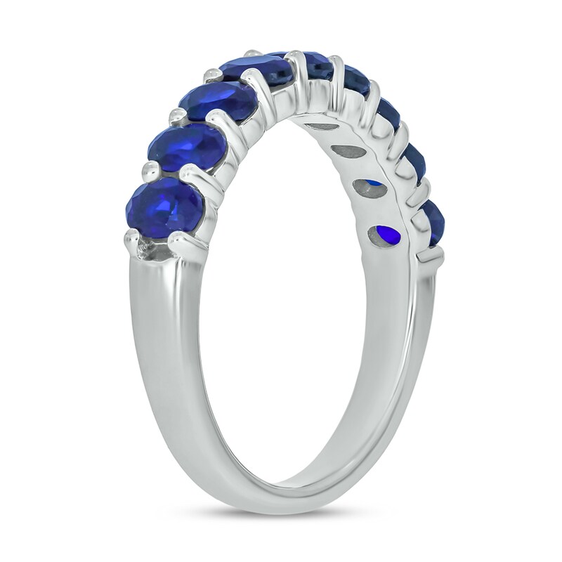 Main Image 2 of Oval Blue Lab-Created Sapphire Nine Stone Band in Sterling Silver