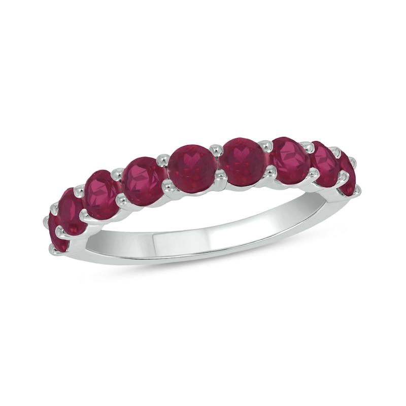 Main Image 1 of 3.5mm Lab-Created Ruby Nine Stone Band in Sterling Silver