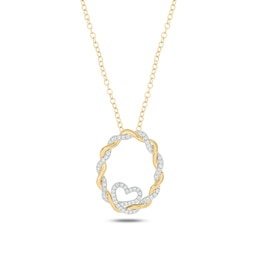 1/4 CT. T.W. Diamond Oval Braid with Heart Pendant in 10K Gold