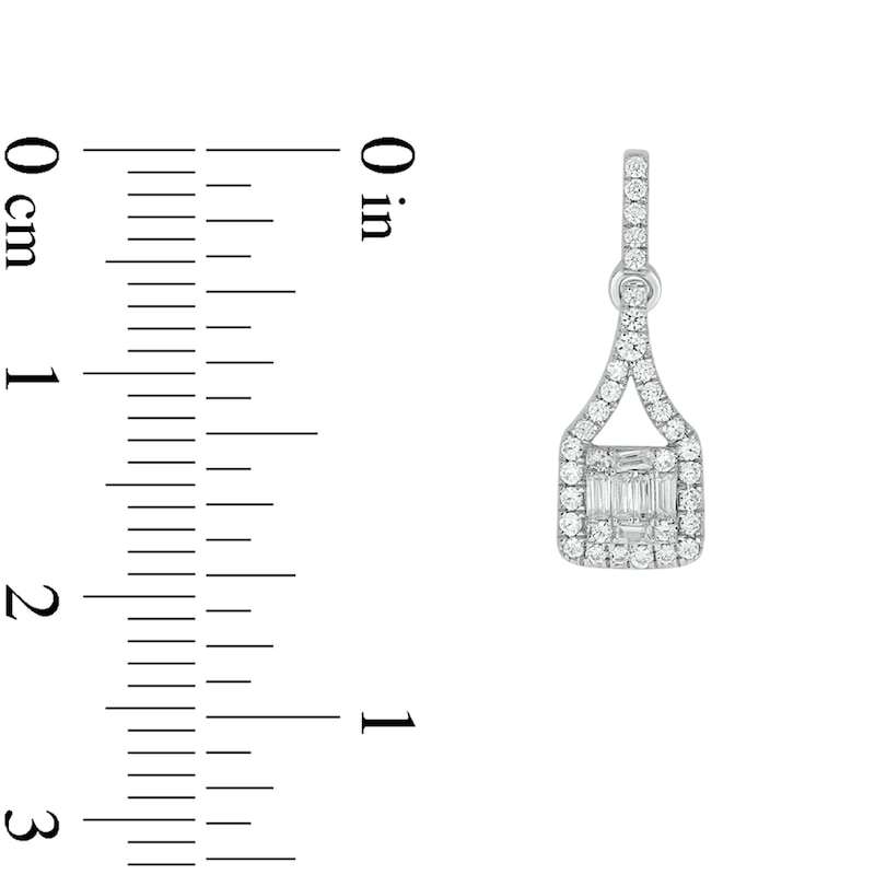 Main Image 2 of 1/2 CT. T.W. Princess Multi-Diamond Cushion Doorknocker Drop Earrings in 10K White Gold