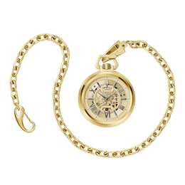 Men's Bulova Sutton Gold-Tone Pocket Watch with Skeleton Dial (Model: 97A178)