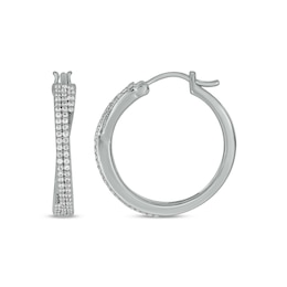 1/2 CT. T.W. Diamond Double Row Criss-Cross Overlay Hoop Earrings in Sterling Silver