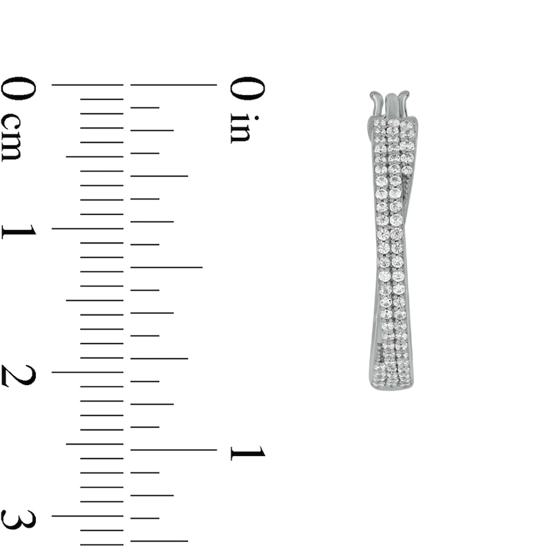 Main Image 2 of 1/2 CT. T.W. Diamond Double Row Criss-Cross Overlay Hoop Earrings in Sterling Silver