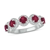 Thumbnail Image 1 of 4.0mm Lab-Created Ruby and 1/3 CT. T.W. Diamond Frame Five Stone Band in Sterling Silver