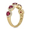 Thumbnail Image 2 of 4.0mm Lab-Created Ruby and 1/3 CT. T.W. Diamond Frame Five Stone Band in Sterling Silver with 14K Gold Plate