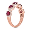 Thumbnail Image 1 of 4.0mm Lab-Created Ruby and 1/3 CT. T.W. Diamond Frame Five Stone Band in Sterling Silver with 14K Rose Gold Plate