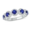 Thumbnail Image 1 of 4.0mm Blue Lab-Created Sapphire and 1/3 CT. T.W. Diamond Frame Five Stone Band in Sterling Silver