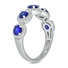 Thumbnail Image 2 of 4.0mm Blue Lab-Created Sapphire and 1/3 CT. T.W. Diamond Frame Five Stone Band in Sterling Silver