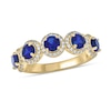 Thumbnail Image 1 of 4.0mm Blue Lab-Created Sapphire and 1/3 CT. T.W. Diamond Frame Five Stone Band in Sterling Silver with 14K Gold Plate