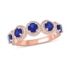 Thumbnail Image 0 of 4.0mm Blue Lab-Created Sapphire and 1/3 CT. T.W. Diamond Five Stone Band in Sterling Silver with 14K Rose Gold Plate