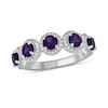 Thumbnail Image 1 of 4.0mm Amethyst and 1/3 CT. T.W. Diamond Frame Five Stone Band in Sterling Silver