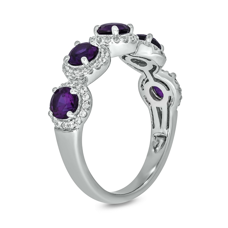 Main Image 2 of 4.0mm Amethyst and 1/3 CT. T.W. Diamond Frame Five Stone Band in Sterling Silver