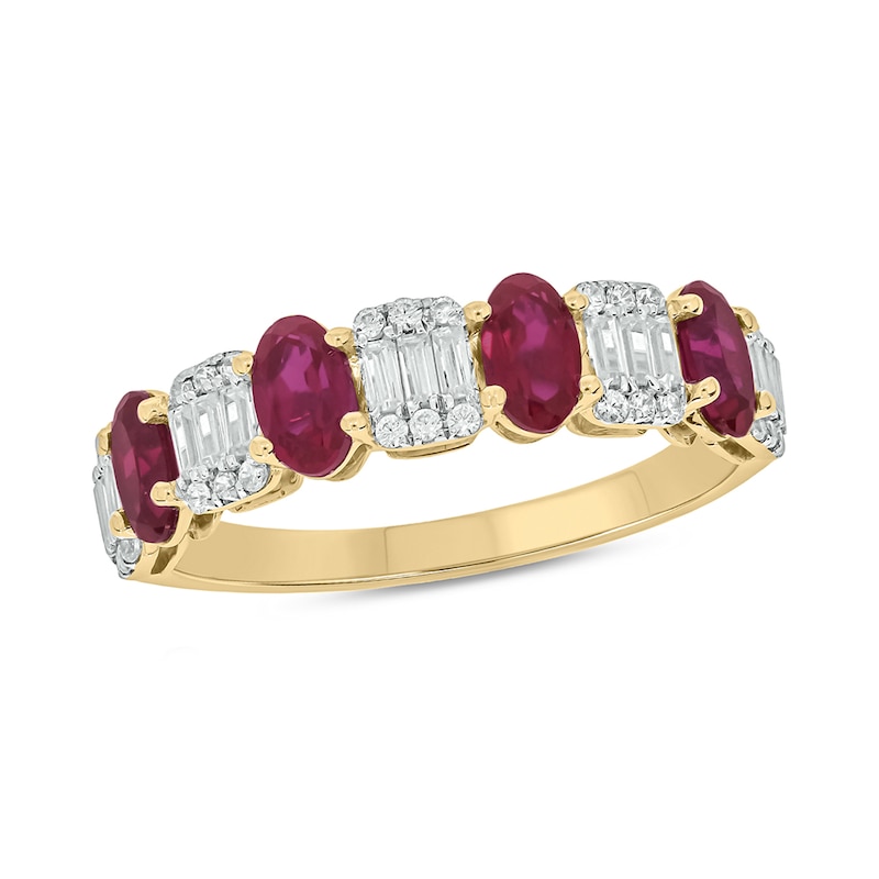 Alternating Oval Lab-Created Ruby and 1/3 CT. T.W. Emerald Multi ...