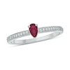 Thumbnail Image 1 of Pear-Shaped Lab-Created Ruby and 1/10 CT. T.W. Diamond Ring in Sterling Silver