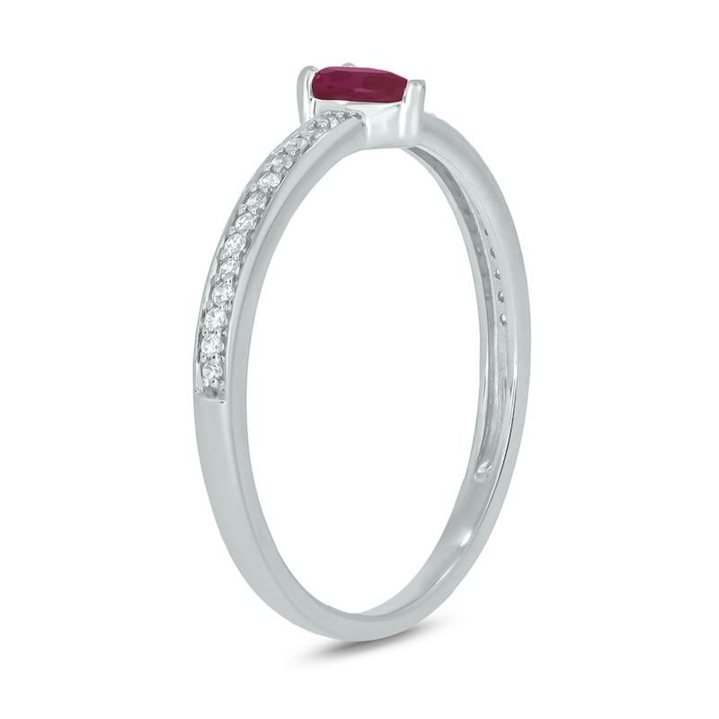 Main Image 2 of Pear-Shaped Lab-Created Ruby and 1/10 CT. T.W. Diamond Ring in Sterling Silver