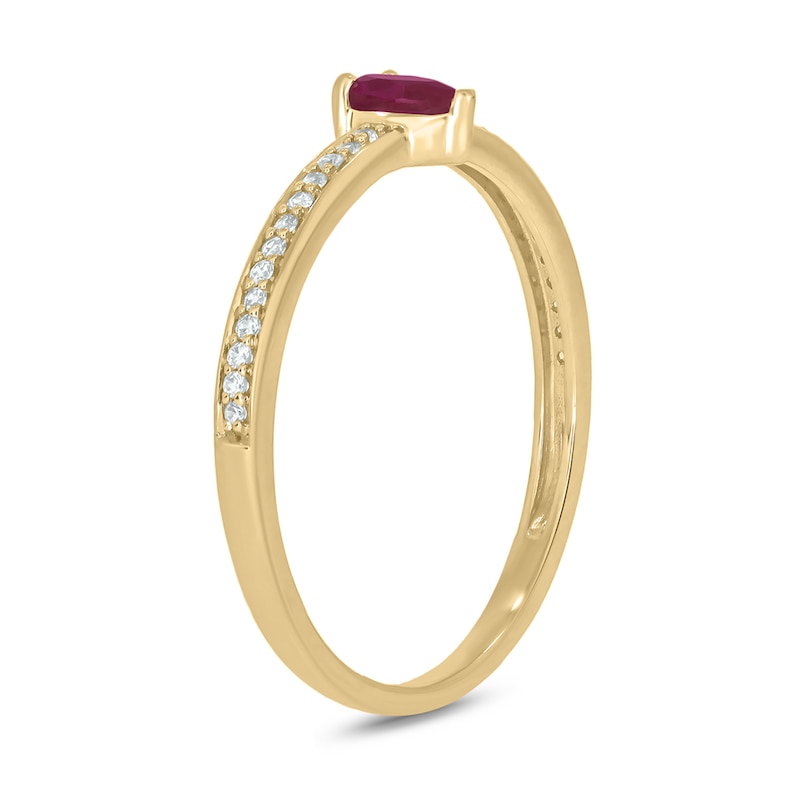 Main Image 2 of Pear-Shaped Lab-Created Ruby and 1/10 CT. T.W. Diamond Ring in Sterling Silver with 14K Gold Plate