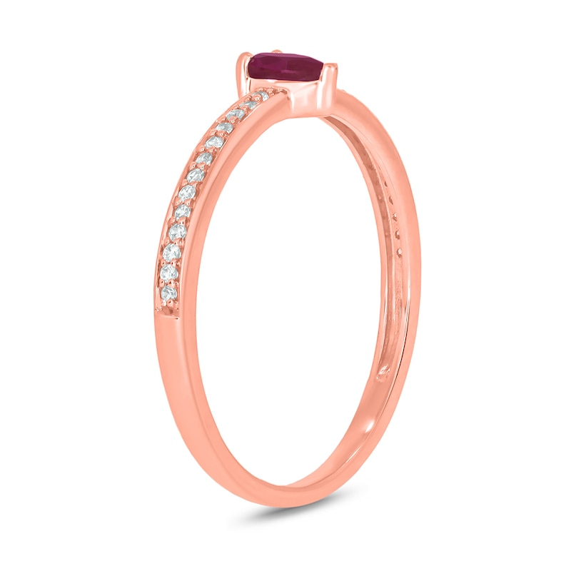 Main Image 2 of Pear-Shaped Lab-Created Ruby and 1/10 CT. T.W. Diamond Ring in Sterling Silver with 14K Rose Gold Plate