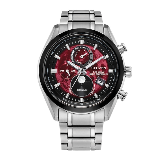 Men's Citizen Eco-DriveÂ® Sport Luxury Super Titaniumâ¢ Radio Controlled Chrono Watch With Red Dial (Model: BY1018-55X)