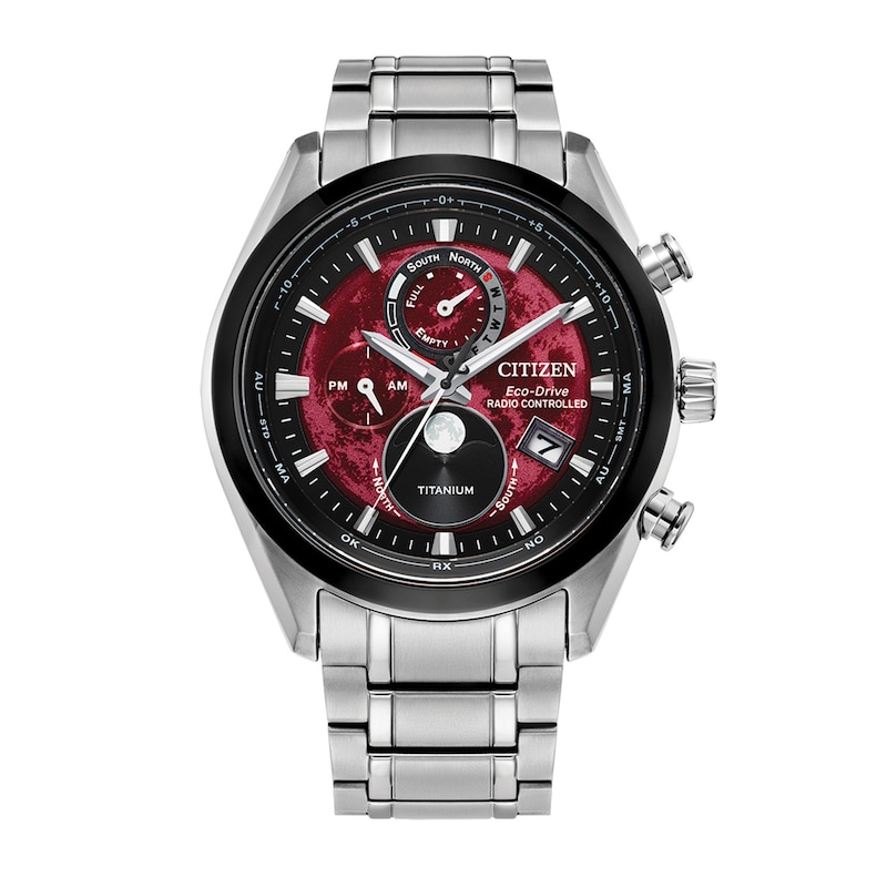 Men's Citizen Eco-Drive® Sport Luxury Super Titanium™ Radio Controlled Chrono Watch with Red Dial (Model: BY1018-55X)