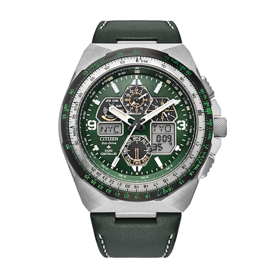 Men's Citizen Eco-DriveÂ® Promaster Air Skyhawk A-T Chronograph Green Strap Watch With Green Dial (Model: JY8147-01X)