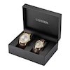 Thumbnail Image 0 of His & Hers Citizen Eco-Drive® Gold-Tone Brown Leather Strap Watch with Ivory Dial Set (Model: PAIRS-RETAIL-0103-A)