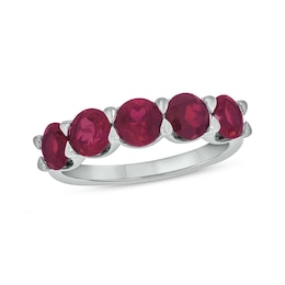 5.0mm Lab-Created Ruby Five Stone Band in Sterling Silver