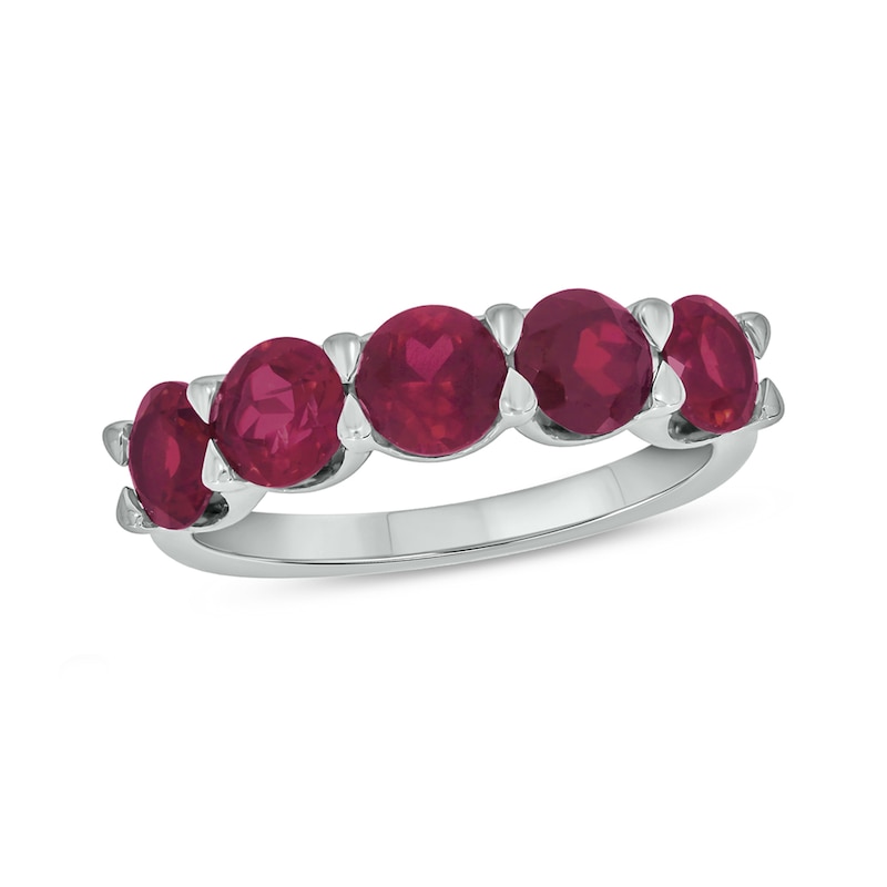 Main Image 1 of 5.0mm Lab-Created Ruby Five Stone Band in Sterling Silver