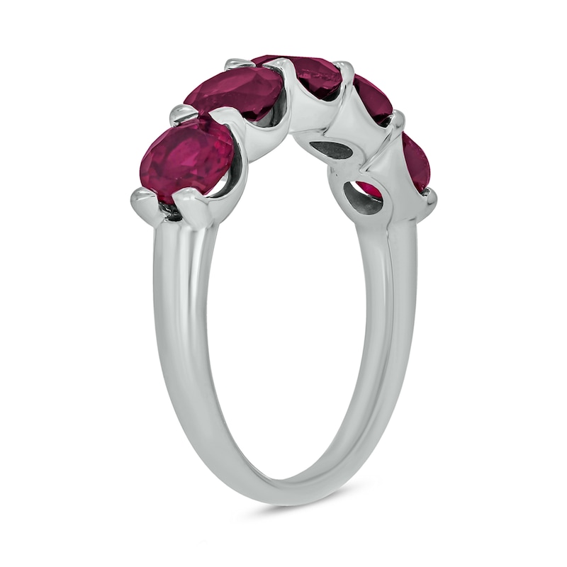 Main Image 2 of 5.0mm Lab-Created Ruby Five Stone Band in Sterling Silver