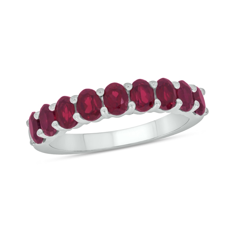 Main Image 1 of Oval Lab-Created Ruby Nine Stone Band in Sterling Silver