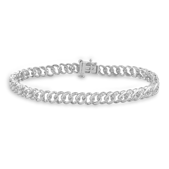 1/10 CT. T.W. Diamond Curb Chain Bracelet In Sterling Silver - 7.25